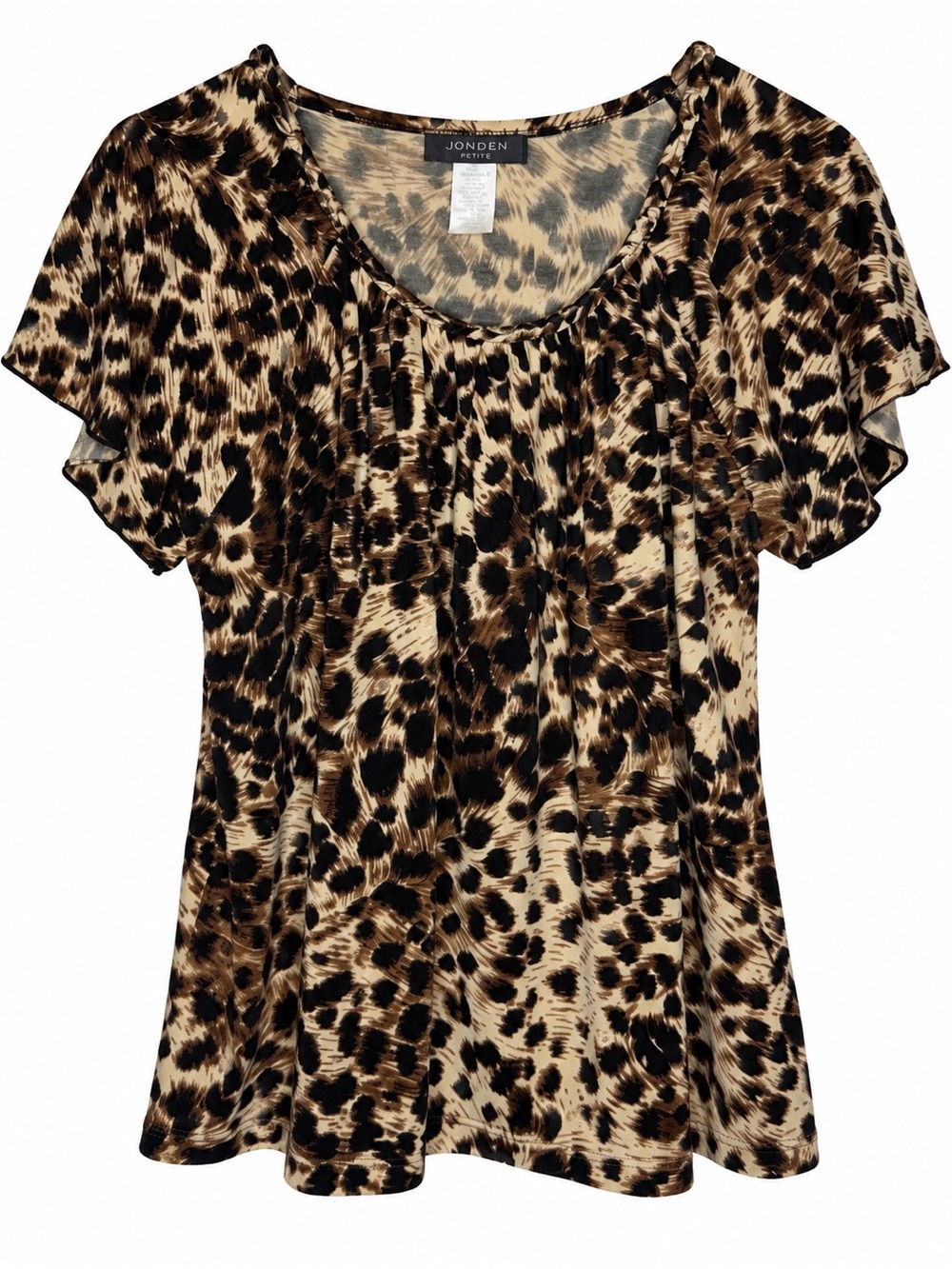 Jonden Petite Vintage Leopard Animal Print Flutter Sleeve Top PL Stretch